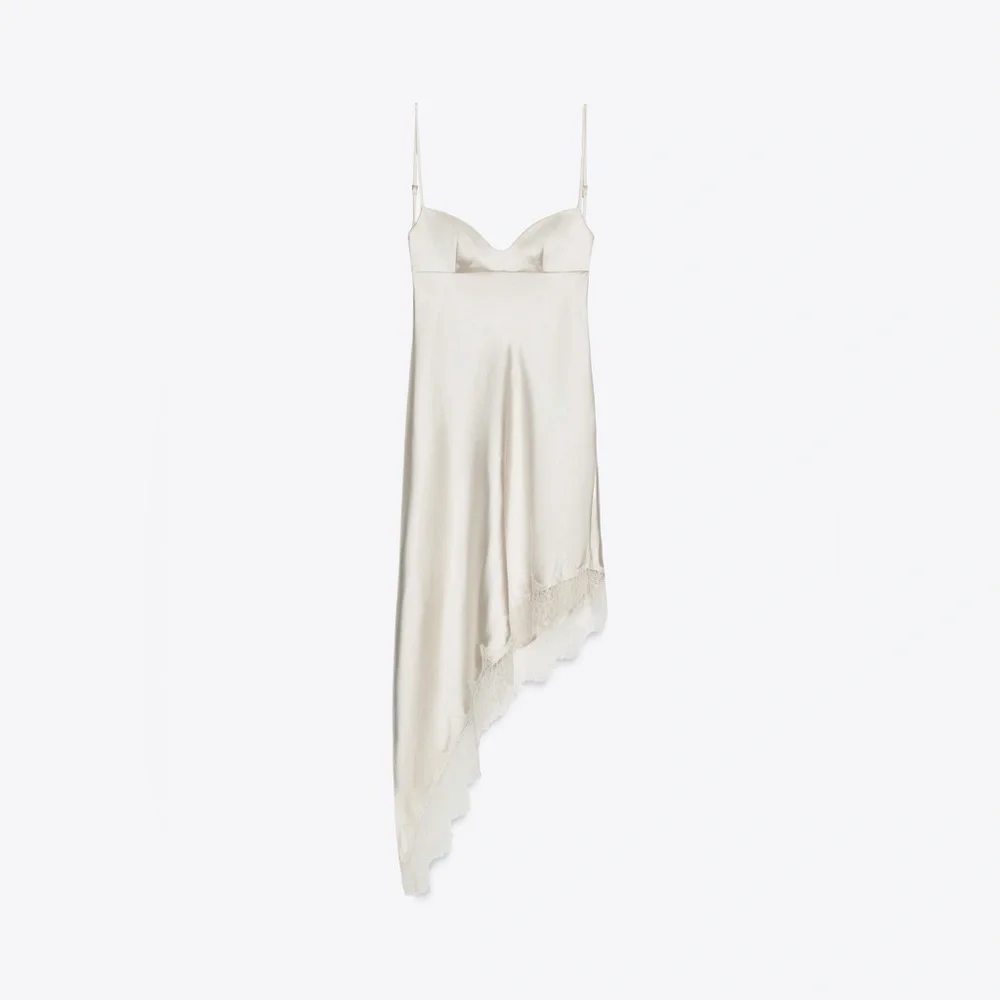 Zara Satin Lace Trimmed Slip Dress in Champagne and Ivory - Picture 5 of 10